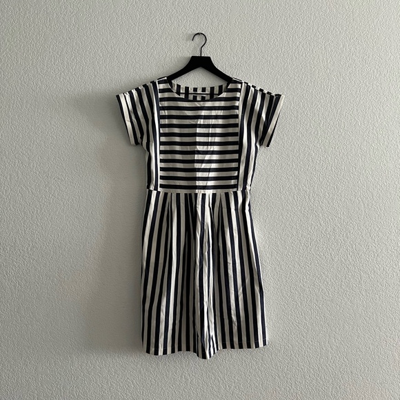 Black and White Striped Asymmetrical Dress - Picture 1 of 4